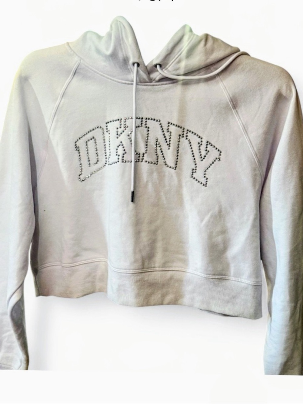 DKNY White Stud-Accent Cropped Hooded Sweatshirt